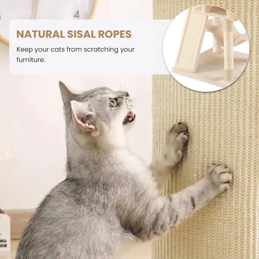 Beige Cat Tree Tower 166cm – Multi-Level Cat Condo with Hammock, Cave & Scratching Posts