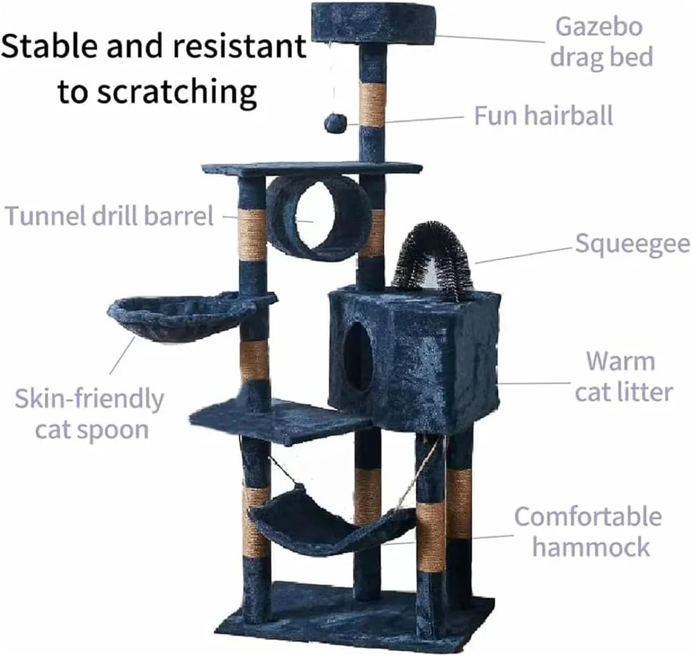 6-Level Multi-Activity Cat Tree Tower with Scratching Posts, Hammock & Cat House – 150cm