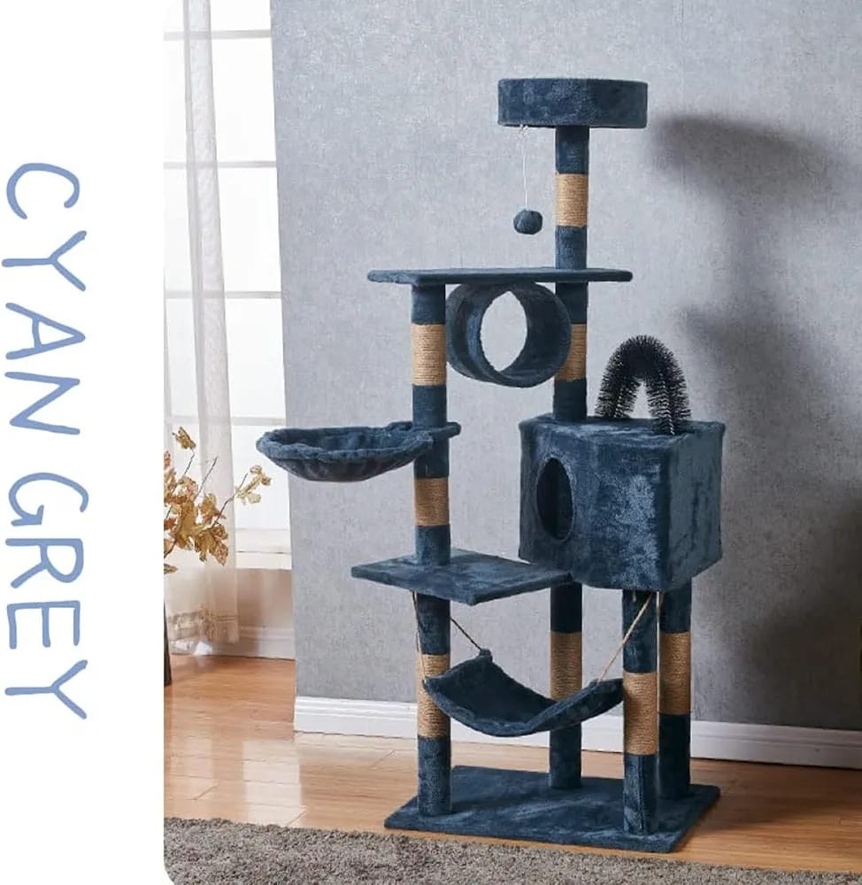 6-Level Multi-Activity Cat Tree Tower with Scratching Posts, Hammock & Cat House – 150cm