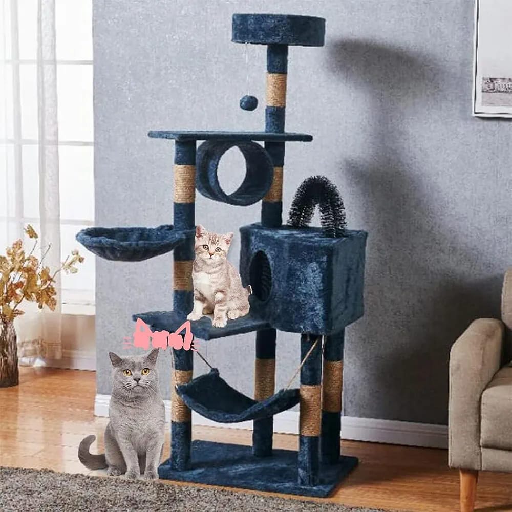 6-Level Multi-Activity Cat Tree Tower with Scratching Posts, Hammock & Cat House – 150cm