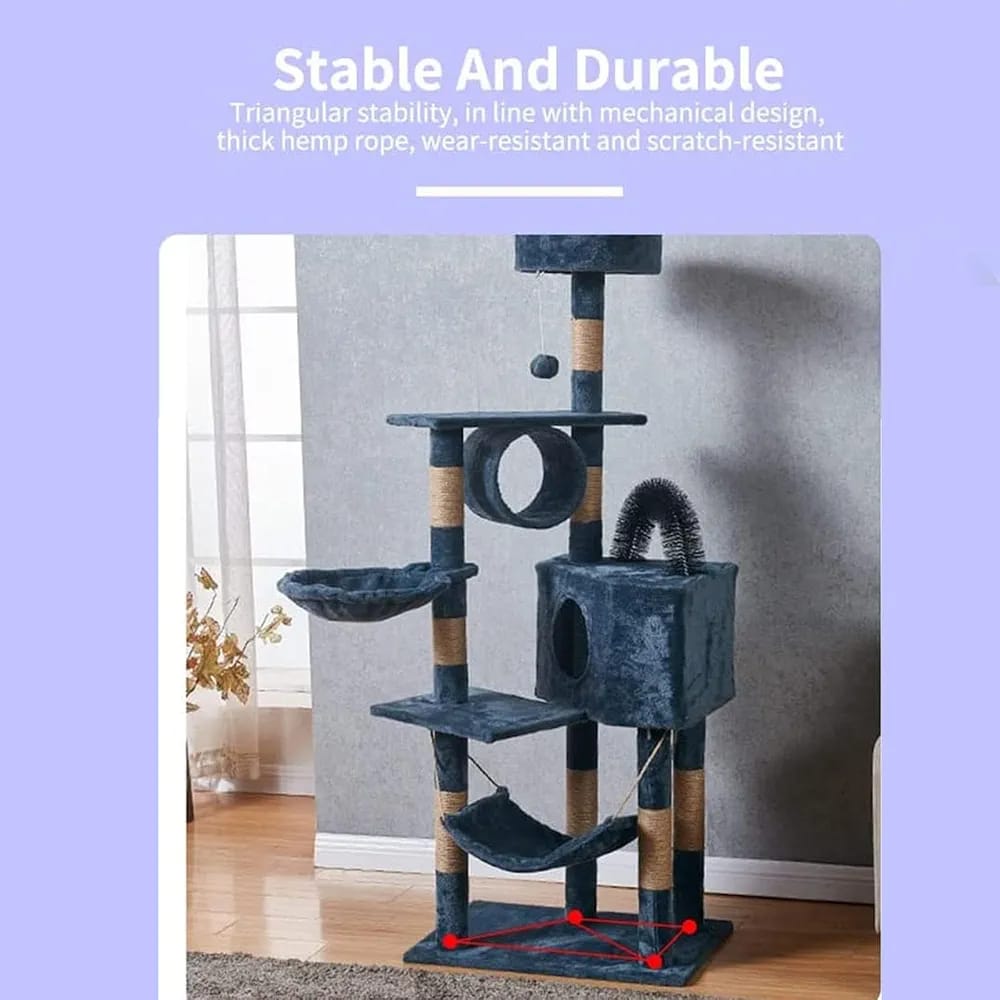 6-Level Multi-Activity Cat Tree Tower with Scratching Posts, Hammock & Cat House – 150cm