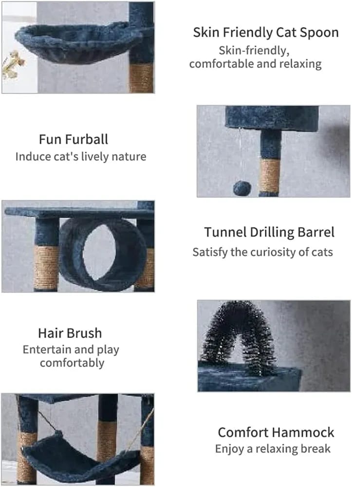 6-Level Multi-Activity Cat Tree Tower with Scratching Posts, Hammock & Cat House – 150cm
