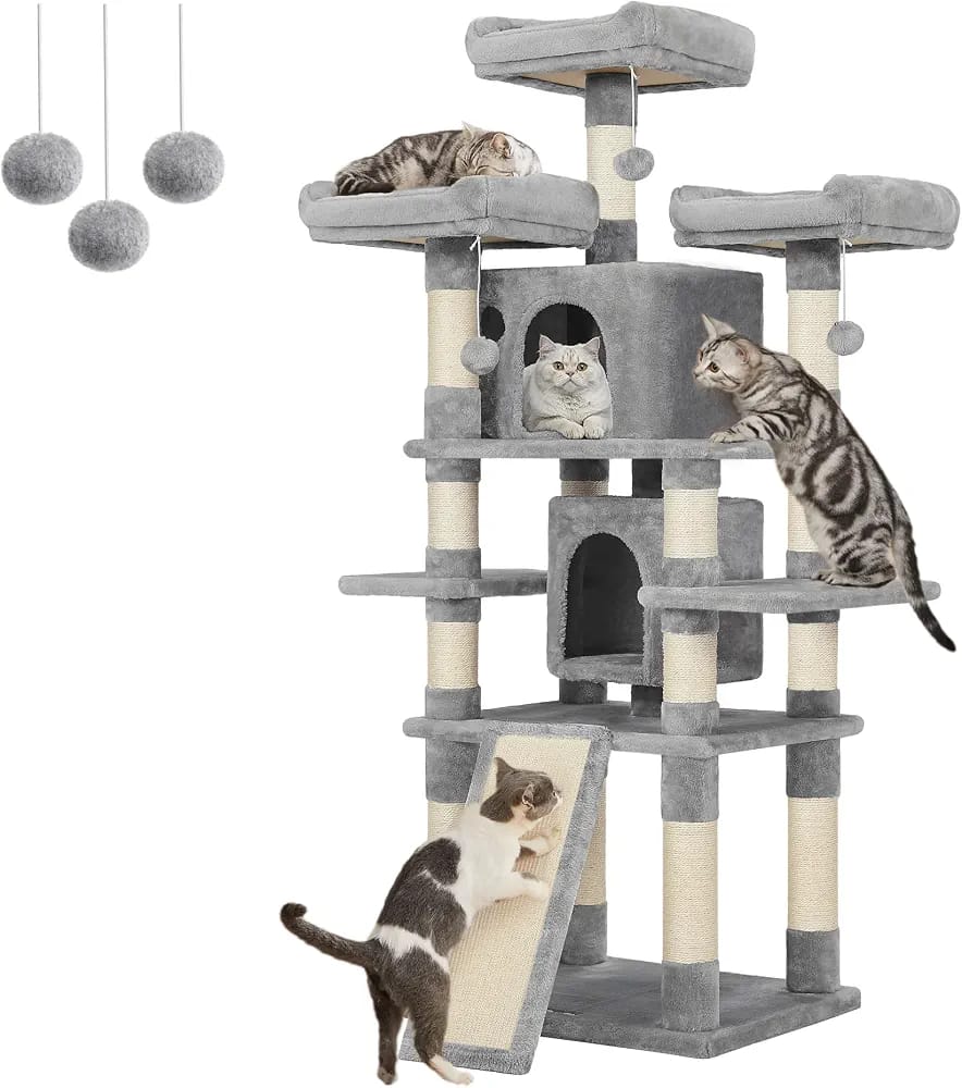 170cm Multi-Level Cat Tree Tower with Scratching Posts, 2 Cat Houses, Hammocks & Play Platforms