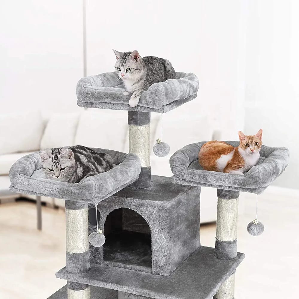 170cm Multi-Level Cat Tree Tower with Scratching Posts, 2 Cat Houses, Hammocks & Play Platforms