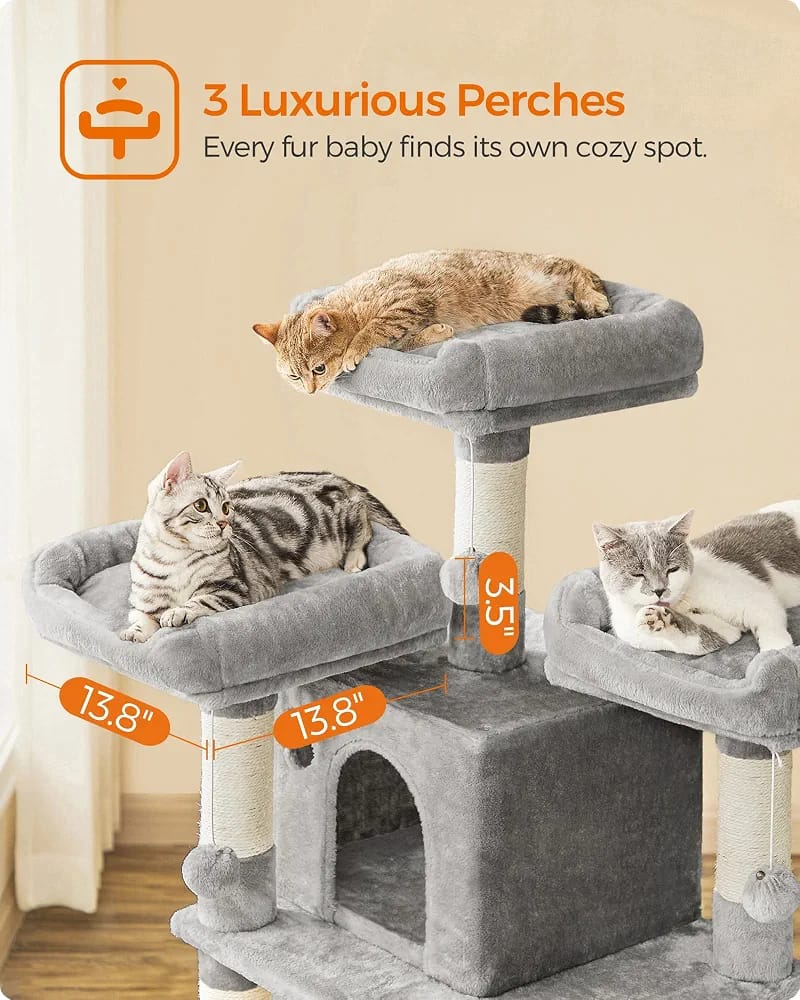 170cm Multi-Level Cat Tree Tower with Scratching Posts, 2 Cat Houses, Hammocks & Play Platforms