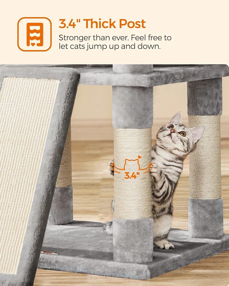 170cm Multi-Level Cat Tree Tower with Scratching Posts, 2 Cat Houses, Hammocks & Play Platforms
