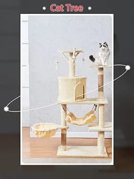 Cream Cat Tree Tower 125cm – Compact Cat Condo with Hammock, Basket Bed & Scratching Posts