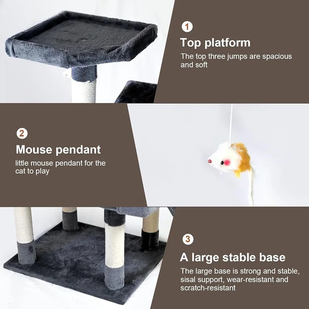 Grey Cat Tree Tower 170cm – Multi-Level Cat Condo with 2 Caves, Ramp & Scratching Posts