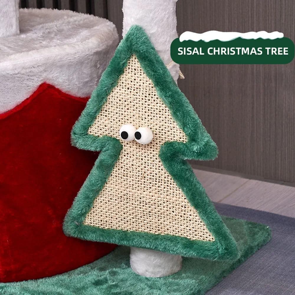 Christmas Cat Tree Tower with Cat Condo, Scratching Posts & Resting Platforms – 110cm