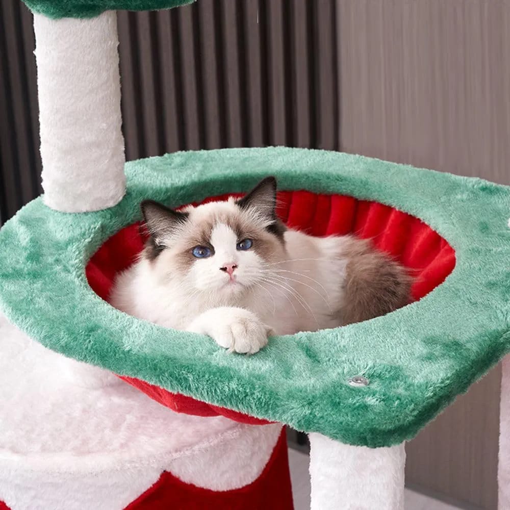 Christmas Cat Tree Tower with Cat Condo, Scratching Posts & Resting Platforms – 110cm