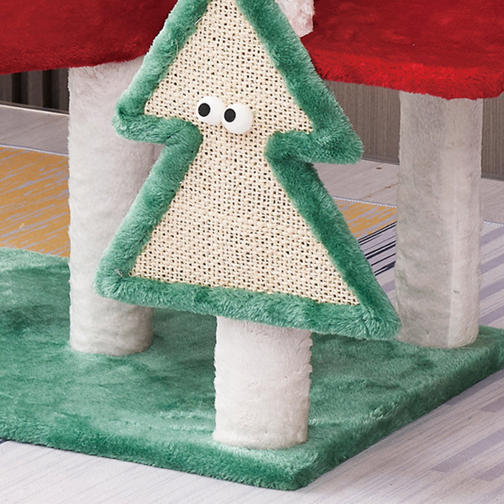 Christmas Cat Tree Tower with Scratching Board, Cozy Cat Condo & Top Bed – 60cm