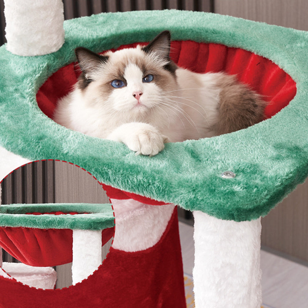 Christmas Cat Tree Tower with Scratching Board, Cozy Cat Condo & Top Bed – 60cm