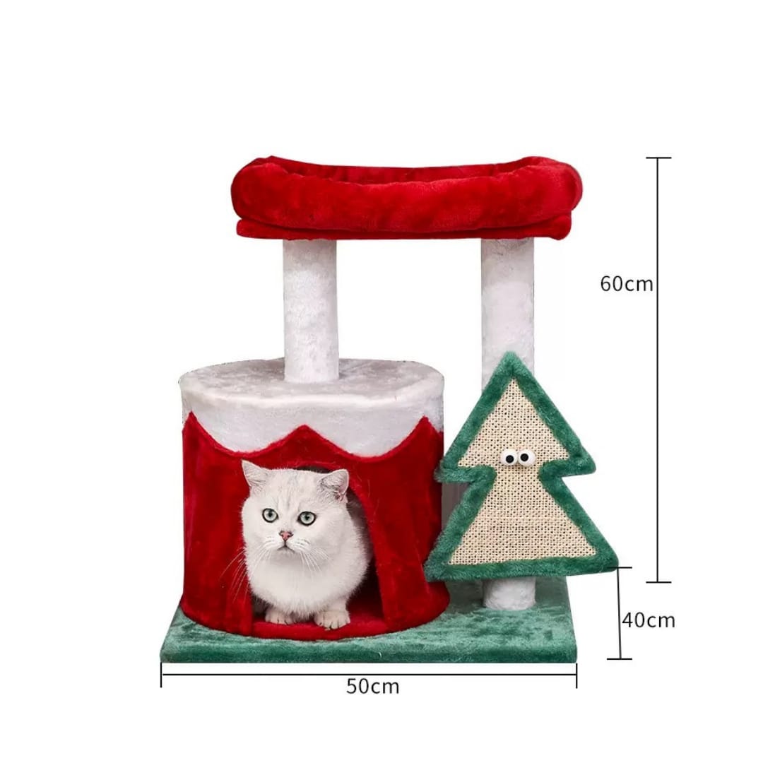 Christmas Cat Tree Tower with Scratching Board, Cozy Cat Condo & Top Bed – 60cm