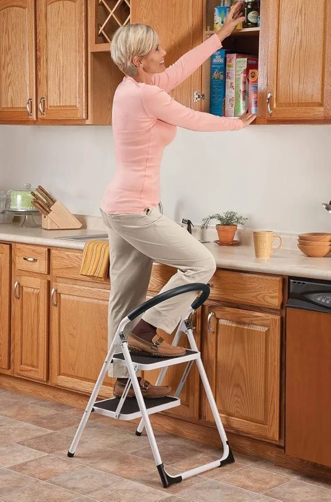 Heavy Duty 2-Step Folding Ladder with Safety Handle & Anti-Slip Wide Steps – Portable Steel Step Stool for Home, Kitchen & Office