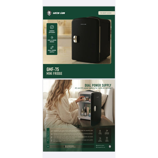 Green Lion GMF-75 and GMF-65 Mini Fridge 4L – Dual Power Cool & Warm Mode | Portable Car & Home Mini Refrigerator | Qatar