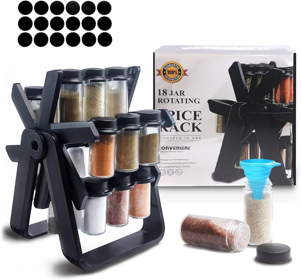 18-Jar Rotating Carousel Spice Rack Organizer – Kitchen Countertop Spinning Wheel Spice Storage | Qatar