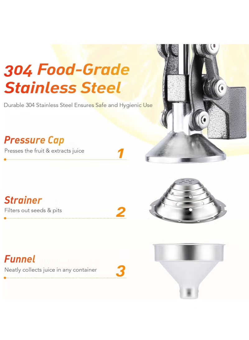 Professional Manual Hand Press Citrus Juicer - Fresh Orange, Lemon, Lime & Pomegranate Squeezer Machine